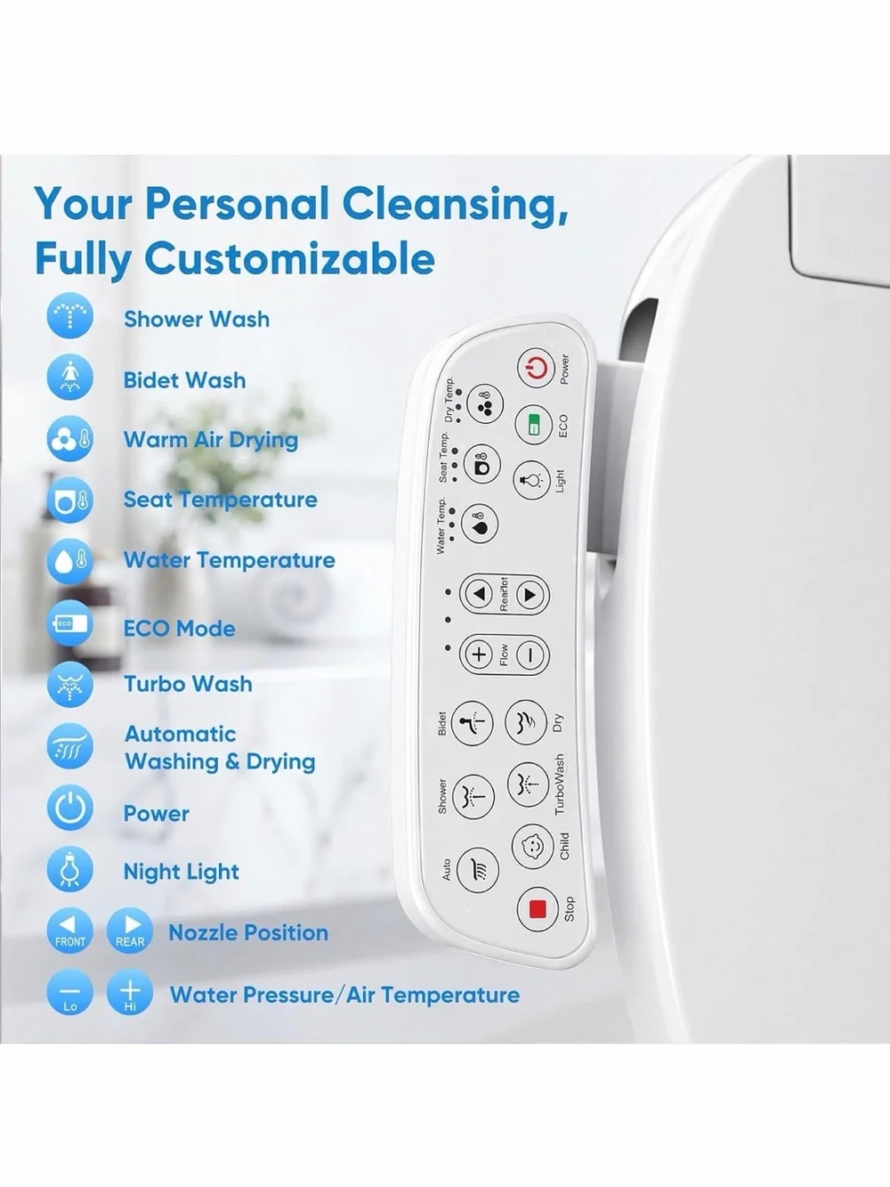 Elongated Electric⚡️Bidet Toilet🚽Seat w Air Dryer & Heated Seat
